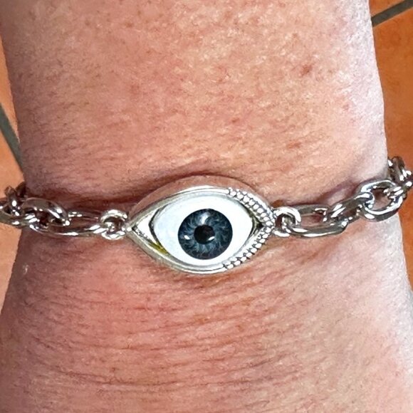 Eye Bracelet, Stainless Steel Evil Eye NWT Gift Unisex Silver Boho Bohemian - Picture 2 of 7